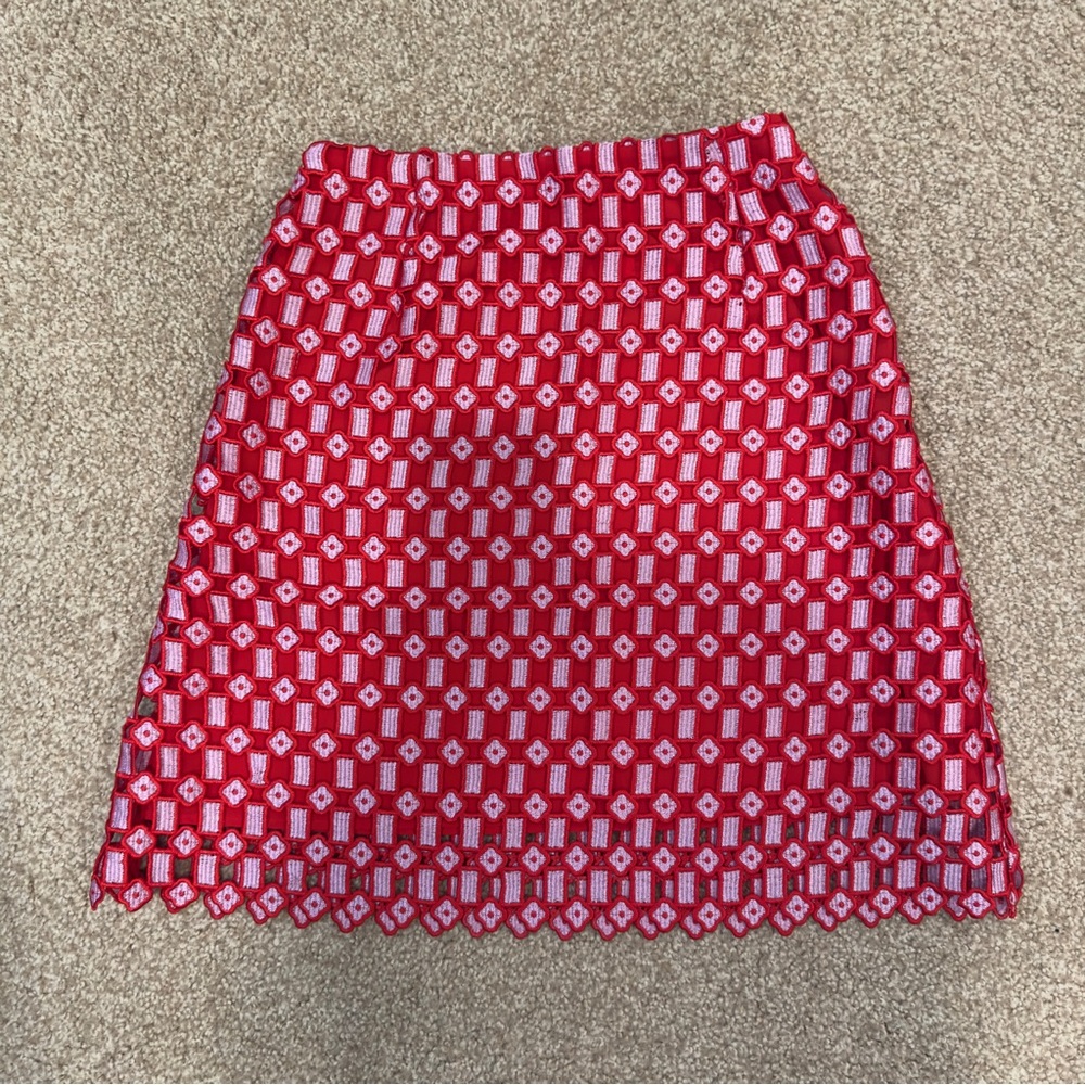 Sandro Red and White A-Line Cocktail Skirt